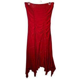 Vizio Y2K Vintage Strapless Dress Womens S/M Red Ruched Studded Whimsigoth